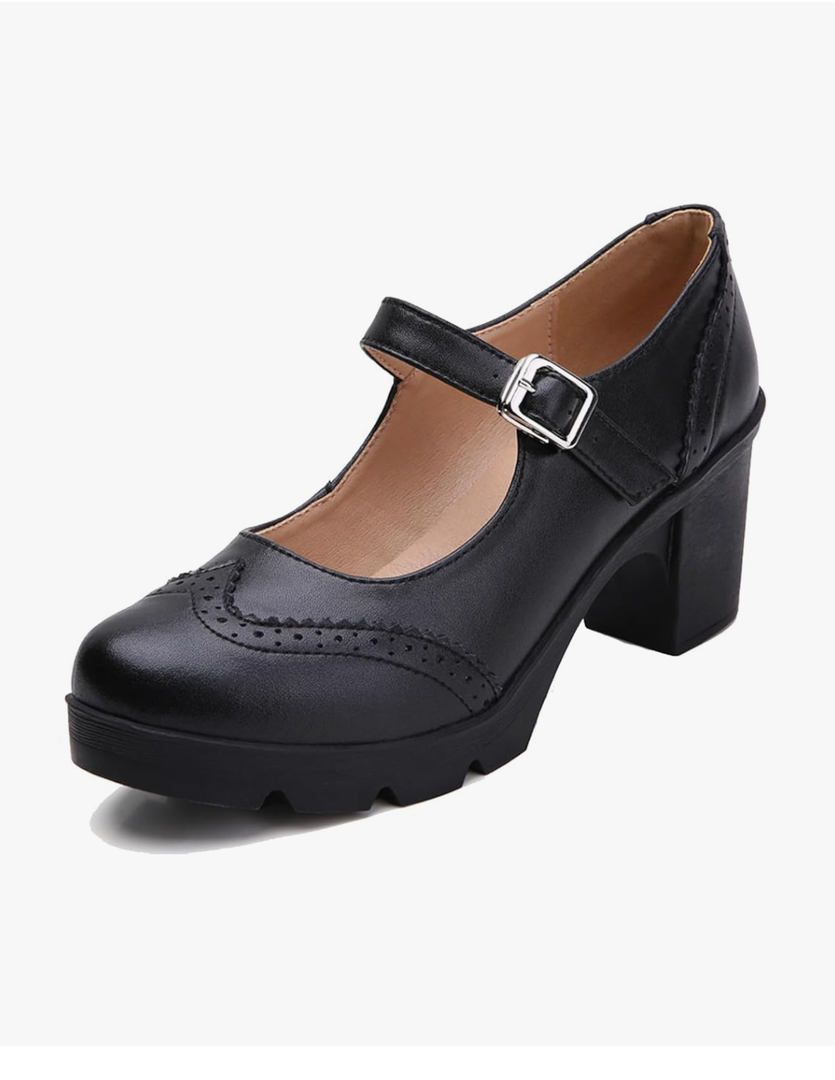 DADAWEN Women's Chunky Low Block Heels Mary Jane Closed Toe Work Pumps Comfortable Round Toe Oxfords Dress Wedding Shoes 34 size