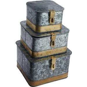 Creative Co-Op Decorative Metal Boxes with Lids, Silver and Gold, Set of 3
