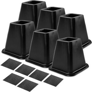 6 Pack Bed Furniture Risers, 6 Inch Quality Plastic Couch Lift Risers Stackable Black Bed Legs for Sofa, Chair, Cabinet, Desk, Supports up to 2200 Lbs per Leg