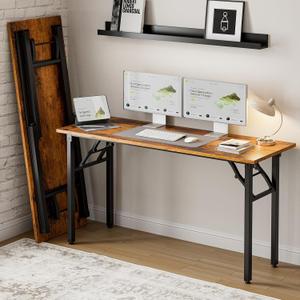 Frylr Small Folding Computer Desk – Portable 55.1 Inch Foldable Laptop Table, Collapsible and Compact for Easy and Fast Setup, Lightweight for Small Spaces, Home Craft and Study Use, Rustic Brown, 55.1 x 19.7 Inch
