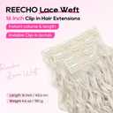 REECHO Curly Hair Extensions, 4PCS 16 inch Clip in Hair Extensions Lace Weft Short Curly Hair Extensions Clip Ins Invisible Natural Hairpieces for Women, Platinum Blonde