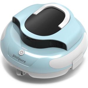POOLPURE Cordless Robotic Pool Cleaner - Dual 30W Motors, 100Min Runtime, for Above & In-Ground Pools Up to 1000 Sq.Ft, Auto-Parking, Advanced Waterproof Technology (Blue)