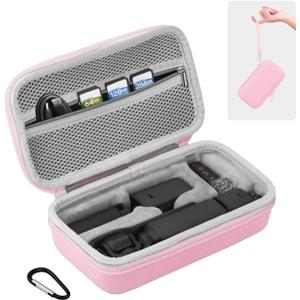Osmo Pocket 3 Case, Portable Carrying Bag Protective Hard Storage Bag for DJI Osmo Pocket 3 Creator Combo Camera Accessories with Wrist and Carabiner (Pink)