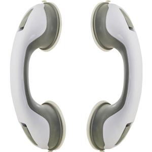 2 Pack Shower Grab Bars for Bathtubs and Showers, Handles for Elderly with Strong Suction, 12 Inch Bathroom Shower Safety Bars for Seniors, Disabled, Shower Chair, Grey/White