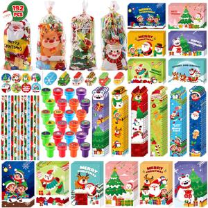 Shemira 192PCS Christmas Classroom Gifts for Students, School Stationery Set, Christmas Party Favors, Assorted Goodie Bag Stocking Stuffers, Xmas Gifts Toys Reward Prizes for Kids