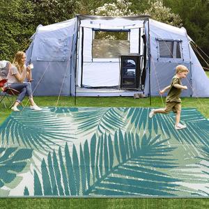 famibay Waterproof Outdoor Rug 9x12 Plastic Outdoor Camping Rug Reversible RV Mat Outside All Weather Lightweight Portable Outdoor Carpet Mat for Patio RV Camping Beach(Tri-Color Green)
