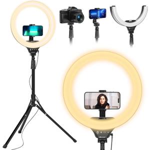 UBeesize 14'' LED Foldable Ring Light with 62'' Tripod Stand, Selfie Ring Light for Video Recording, Live Streaming, TikTok & YouTube, Compatible with iPhone & Android (Black)