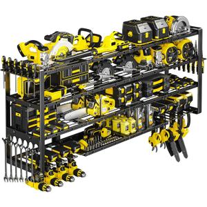Extra Large 64" W Power Tool Organizer Wall Mount, Load 1000 lbs, Heavy Duty 4 Tier Garage Storage Rack with 8 Drill Holders, 2 in 1 Corner or Straight Installation, Gift for Men