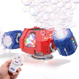 GoGonova Bubble Machine, 30000+ Bubbles/Min Rechargeable Kids Bubble Machine with Remote Control, Big Bubble Blower Maker, 360 Auto Rotation & 2 Speeds, 7-Color RGB Lights, Mecha Leader, 5.94 x 13.58 x 5.28 inches