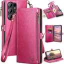 XcaseBar compatible with Samsung Galaxy S26 Ultra Wallet case with Zipper Credit Card HolderRFID Blocking,Flip Folio Book PU Phone case Shockproof Cover Women Men for Samsung S26Ultra case Rose Red