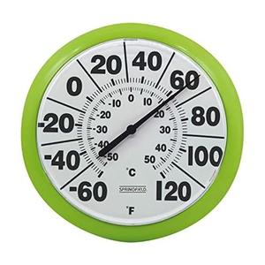 Springfield Indoor Outdoor Big and Bold Dial Thermometer, Wireless Thermometer with Easy to Read Numbers for Patio, Pool, and Indoor Areas, 8-Inch, Green
