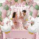 One Silly Goose 1st Birthday Table Decorations Girl Goose Balloons with Pink Bow, ONE SILLY GOOSE Foil Banner & Gingham Tablecloth, Cute Baby Girl Birthday Party Decor
