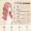 Haloo Pink Wigs with Bangs - 20 Inch Long Soft Wavy Natural Looking Synthetic Heat Resistant Hair Wig for Women Daily Party
