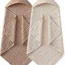 Yoofoss Hooded Baby Towels for Newborn 2 Pack 100% Muslin Organic Cotton Baby Bath Towel with Hood for Babies, Infant, Toddler and Kids, 32x32Inch, Soft and Absorbent Newborn Essential, Beige&Coffee