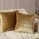 Phantoscope Pack of 2 Sparkling Velvet Decorative Solid Throw Decorative Pillow Cover Soft Gold Glitter Square Cushion Cover Pillowcase for Couch Bed and Chair, Gold, 18 x 18 inches, 45 x 45 cm