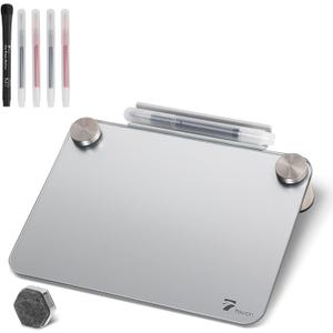 Silver Metallic Glossy Mirror Small Whiteboard with Nail Support, Mini Desktop Glass Whiteboard, Desk White Board Dry Erase with Accessories, Stenography Artifact for Office Homeschooling Dcor, 8x6''