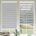 Cordless Zebra Blinds for Windows, 37" W x 72" H Zebra Roller Shades with Valance Free Stop Zebra Roller Shades, Light Control Window Treatments Dual Layer Sheer Blinds for Day and Night, Grey (Gray)