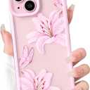 NITITOP Compatible with iPhone 15 Case Cute Durable Lily Flower Floral Butterfly Pattern for Women Girls Color Frame Slim Shockproof Protective Phone Cover - Pink