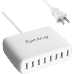 USB Charger Station, SUPERDANNY 8-Port Desktop Charging Station for Multiple Devices, Compatible with iPhone 11/X/Xs/Max/XR/SE/8/Plus, iPad Pro/Air/Mini, AirPods, Galaxy S10 Note, LG, and More, White