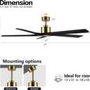 WINGBO 54 Inch DC Ceiling Fan without Lights, 5 Reversible Carved Solid Wood Blades, 6-Speed Noiseless DC Motor, Ceiling Fan No Light with Remote, Brass Finish with Black Blades, ETL Listed
