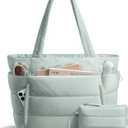 Puffer Tote Bag for Women, Lightweight Puffy Work Handbag Teacher Nurse Quilted Shoulder Bag for School Travel Gym | Cloud Bag w/ Zipper, Daily College Bags, 15.6" Computer Bag, Clinical Nursing Bag, 40 OZ Tumbler Holder, Ideal Gift for Women (Mint Green)