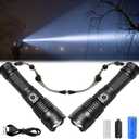 Phantom Pro Tactical Flashlight - 2024 Best Phantom Pro Flashlight, Rechargeable 990000 LED High Lumens Super Bright Flashlight with 5 Modes & Waterproof, Built to Survive Anything (2Pcs)