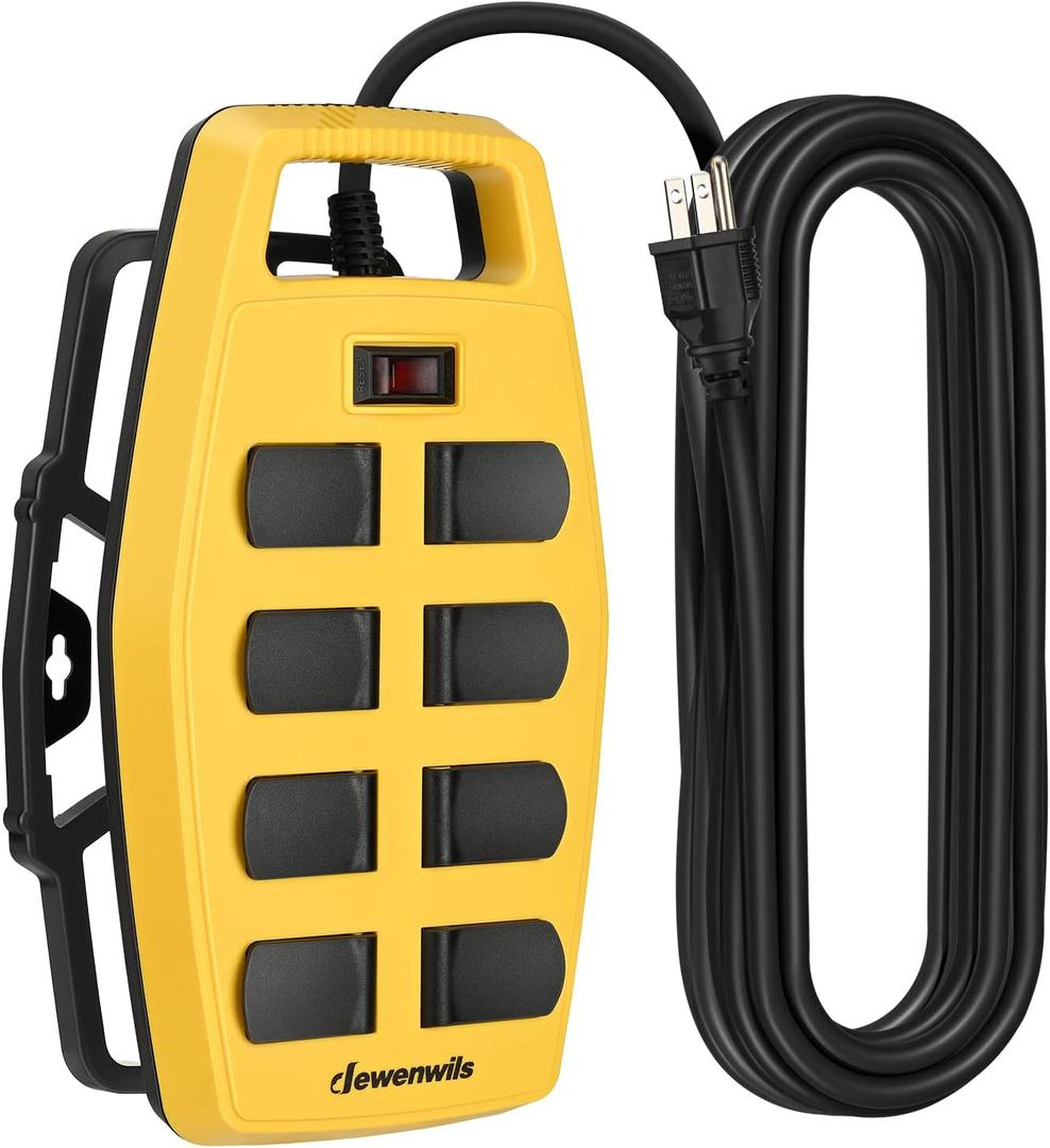 DEWENWILS 8-Outlet Heavy Duty Power Strip with 15FT Cord, UL Listed, Industrial Power Strip with Detachable Cord Management, Garage, Reset/Off Switch, Safety Cover, Wall Mountable
