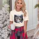 YZMI Christmas Shirts for Women Santa Holiday Short Sleeve Tops Xmas Graphic Print T Shirt (M)