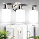 3-Light Bathroom Light Fixtures, Brushed Nickel Vanity Light, Farmhouse Wall Lights with Milky White Frosted Glass Shades, Bathroom Wall Lamp for Mirror Kitchen Bedroom Hallway Living Room