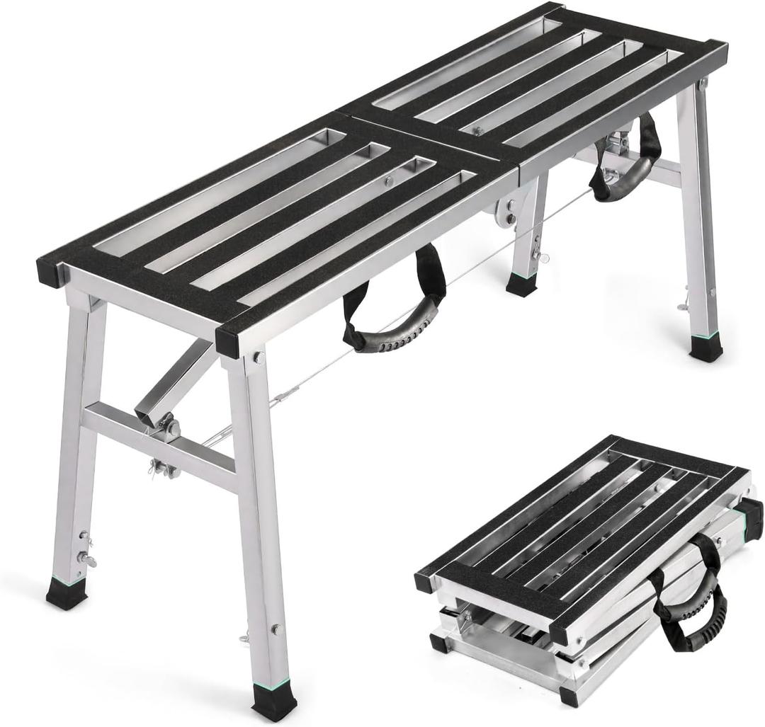 Folding Work Platform 400 Lbs, Height Adjustment 19-27"(H), Portable Steel Step Ladder Stool, Perfect for RV Cleaning, Home Painting and Reaching High Places