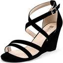 IDIFU Women's 3 Inch Strappy Wedge Sandals Open Toe Dressy Wedges For Women Black Nude Silver White Bridal Wedge Heels On Wedding Evening Summer Size 7