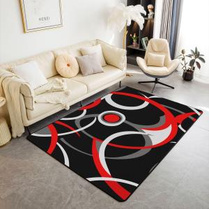 jejeloiu Geometric Strip Lines Area Rug, Accent Rug for Couch, Abstract Accent Rug Set Bedroom Living Rooms,Luxury Art Indoor Floor Mat, 5X7, Red Grey Black