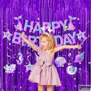 Purple Streamers Party Decorations - Thicken 2 Pack 3.2 x 8.2 FT - Purple Tinsel Foil Fringe Curtains, Photo Booth Props Backdrops for Birthday, Halloween, Graduation Party Decorations