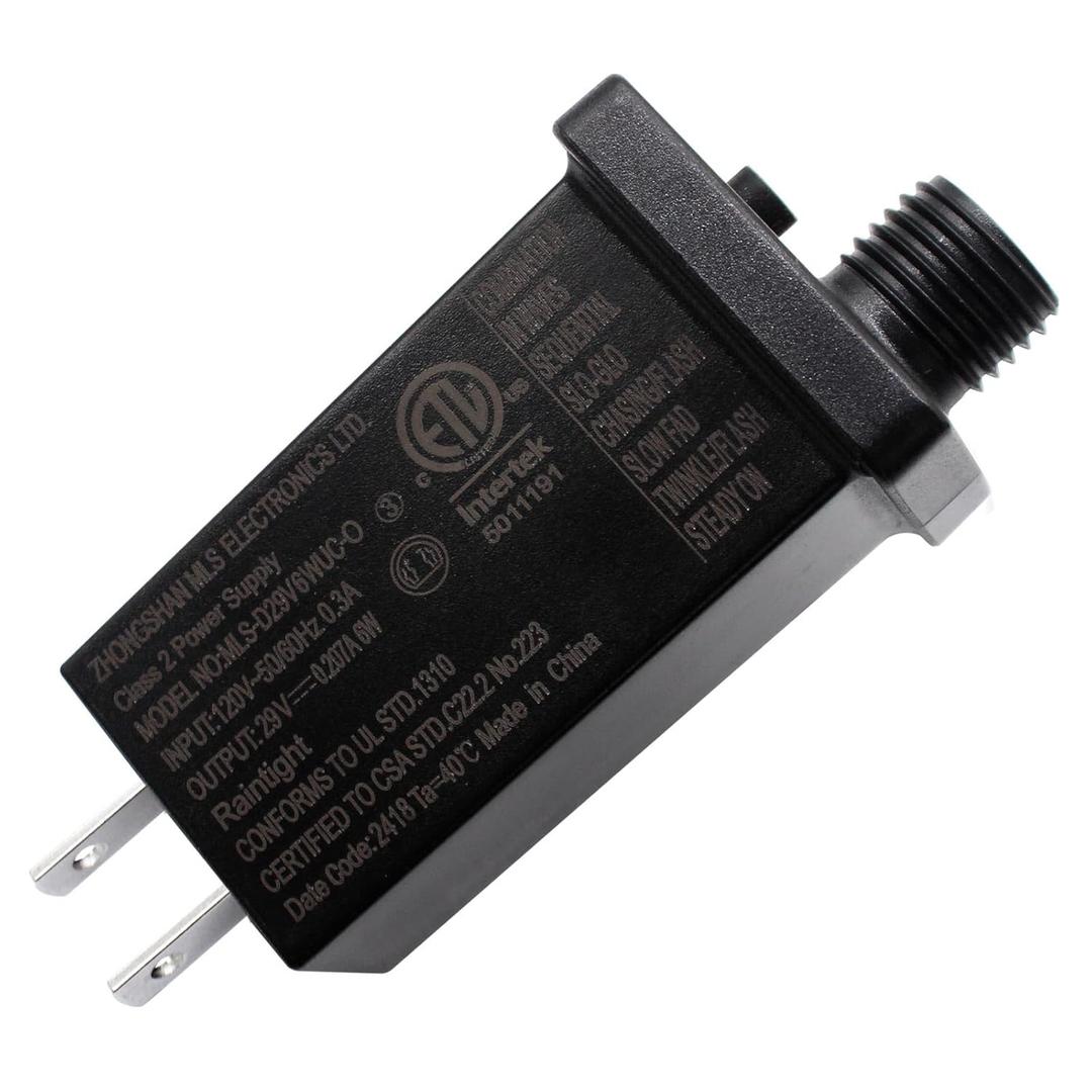 29V 6W LED Power Supply - Low Voltage Transformer Class 2 Waterproof IP44 Seasonal Use Driver US Plug 8 Modes Adapter for String Light, Projector Light, Lawn Lamp (1)