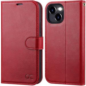 OCASE Compatible with iPhone 15 Wallet Case, PU Leather Flip Folio Case with Card Holders RFID Blocking Kickstand [Shockproof TPU Inner Shell] Phone Cover 6.1 Inch 2023, Red