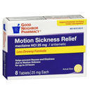 GNP Motion Sickness Relief Less Drowsy 25mg, 8 Tablets (3 Pack), Best By Jan, 2027