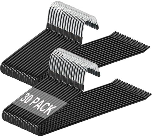 devesanter Pants Hanger, 30 Pack Space Saving Open-Ended Metal Pants Hanger, Non Slip Trousers Slack Hangers Organizers for Pants Jeans Slacks Scarf Trousers Ties，Black