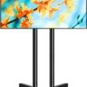 5Rcom Dual-Pole Rolling TV Stand for 32-75 inch LCD LED Flat & Curved TVs, Height Adjustable Portable TV Stand with Lockable Wheels, Mobile TV Cart up to 88lbs for Bedroom, Living Room, Outdoor