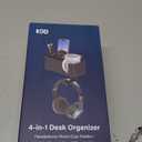 KDD 4 in 1 Desk Cup Holder - Clamp on Under Desk Headphone Hanger - Rotating Headphone Holder Detachable Pen Cup Holder Desktop Storage for Cup, Phone and Pen(Black)