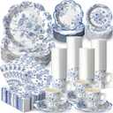 Pickmesh 252 Pcs Blue Floral Tea Party Supplies for 36 Guests Blue and White Porcelain Paper Disposable Dinnerware Floral Teacups with Handle and Saucers Set for Tea Party Decorations Birthday Wedding