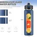 Kodrine Water Bottle With Straw and Carry Handle, Glass Water Bottle 24 oz Leak Proof Locking Lid with Soft Silicone Spout, Reusable Drinking Cups for Travel Sports with Time Marker,Navy Blue