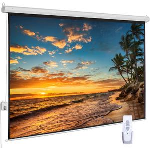 100 Inch Motorized Projector Screen - 16:9 HD Electric Movie Screen with Remote Control, Wall/Ceiling Mounted for Home Theater, Office, Wrinkle-Free Projection Screen for Indoor Use (White)