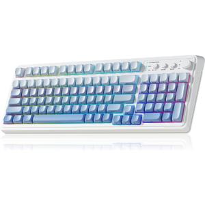 AULA S99 Gaming Keyboard, Wireless Computer Keyboards, Tri-Mode Bluetooth Creamy Custom Keyboard with Number Pad, RGB Backlit Media Knob Cute Programmable Keyboard for PC Gamer - Gradient Blue