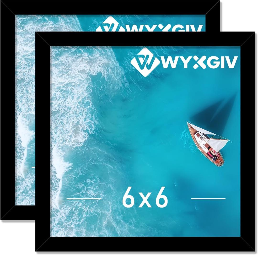6x6 Picture Frame Set of 2, Lightweight yet Durable Black Frame with High-clarity Plastic Display 6 x 6 Inch Photo Horizontally/Vertically (2 Packs|Black|6"x6")