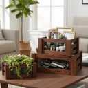 Kathfly Set of 3 Rustic Nesting Crates, Wooden Organizer Boxes Basket, Small Decorative Wood Wire Containers with Handle for Countertop Display, Fruit, Veggies, Kitchen, Bathroom, Pantry Storage