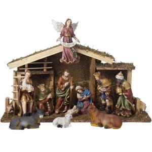 Kurt Adler 12-Piece Nativity Set with Wooden Stable
