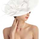 dressfan Church Fascinator Hats for Women,20s 50s Linen Vintage Hat for Derby/Church/Wedding/Cocktail/Tea Party (White)