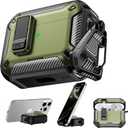 RFUNGUANGO AirPods Pro 3 Case, Compatible with Apple AirPods Pro 3rd Generation (2025) Protective Case with Phone Holder & Cleaning Kit, Magnetic Automatic Lock, Compatible with Magsafe, Military Green