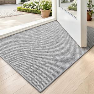 LUMI Ultra Thin Indoor Door Mat for Entrance 17"x30", Non Slip Entryway Mat, Low Profile Doormat, Unique Herringbone Design Carpet for Inside, Patio, Porch, Gray (Grey)