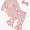 Afunbaby My First Easter Baby Girl Outfit Newborn Onesie Bow Shirt Bunny Romper Bell Botton Pants Summer Clothing Set Size 12-18M